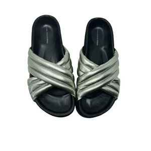 Isabel Marant Holden silver metallic leather Criss Cross Slide Sandals Size 36 6